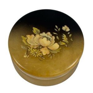 VTG Alabaster Stone Floral Vanity Jewelry Lidded Hinged Trinket Dish Powder Box